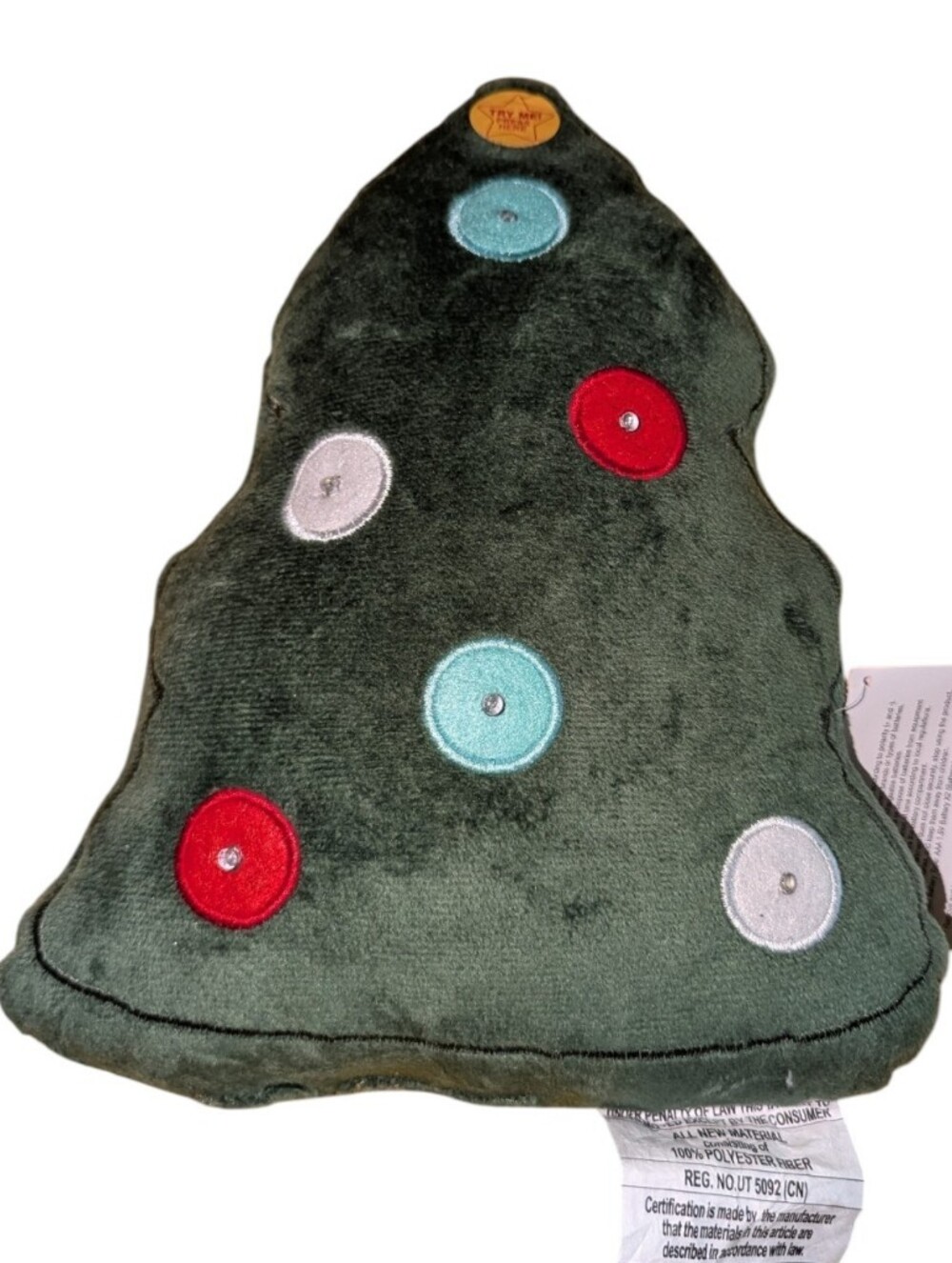 Plush Dark Green Holiday Tree Accent Pillow light up
